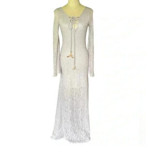 Va Va Voom Womens Boho Style Gray Fairy Lace Dress‎ Size M
